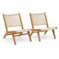 Lot de 2 fauteuils de jardin inclines en acacia massif et corde en polypropylene beige 60 x 75 x 80 cm
