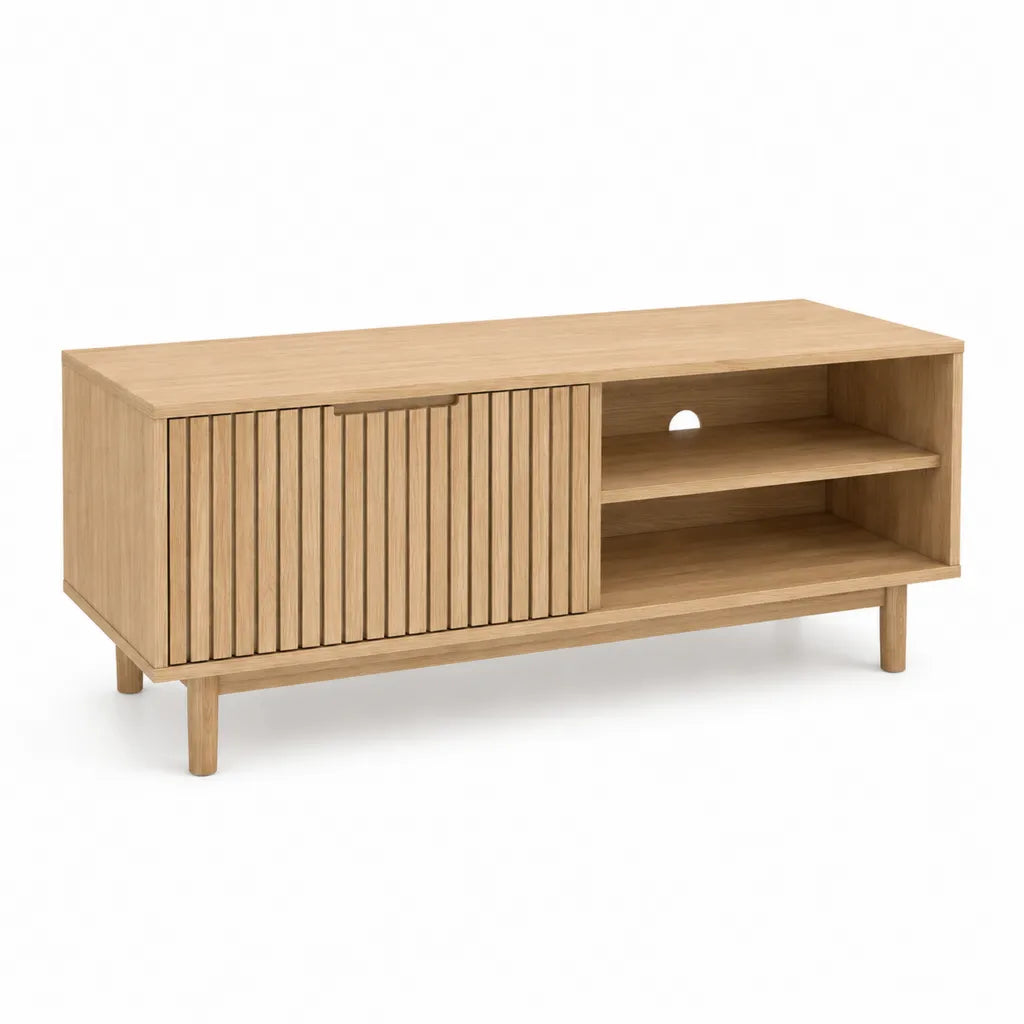 Meuble TV 120 x 40 x 60 cm en panneaux MDF plaques chene naturel rectangulaire