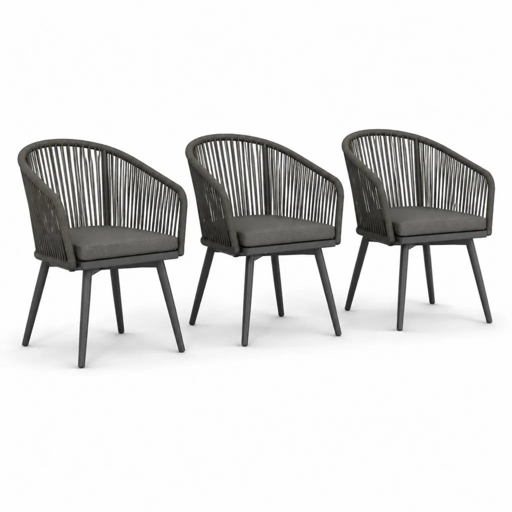 Lot de 3 fauteuils de jardin enveloppants 58 x 60 x 80 cm en acier corde PP et polyester gris anthracite