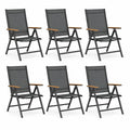 Lot de 6 chaises de jardin pliantes avec accoudoirs assise rectangulaire 56 x 68 x 109 cm acier textilene noir marron
