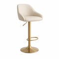 Tabouret de bar reglable avec accoudoirs en PU creme pied rond dore 54 x 50 x 91-112 cm