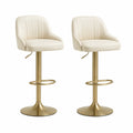 Lot de 2 tabourets de bar reglables pivotants en similicuir PU blanc acier dore 48 x 53 x 91-112 cm