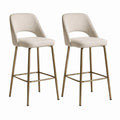 Lot de 2 tabourets de bar avec dossier en polyester beige et acier dore 48 x 54 x 97 cm