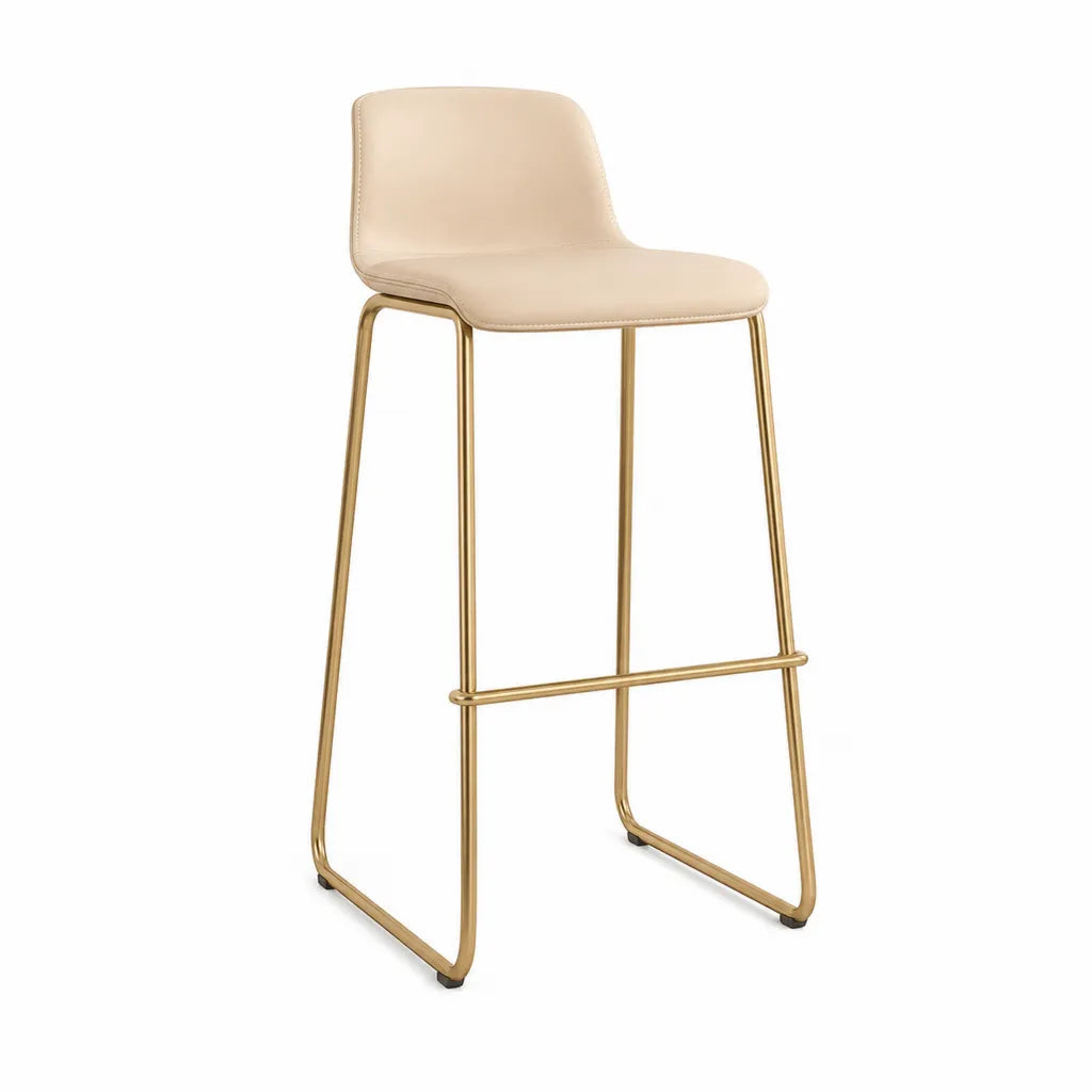 Tabouret de bar avec dossier en PU beige et acier dore 49 x 53 x 101 cm