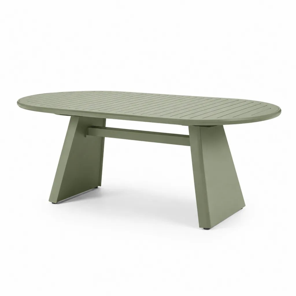 Table de jardin ovale 180 x 100 x 75 cm en aluminium vert sauge