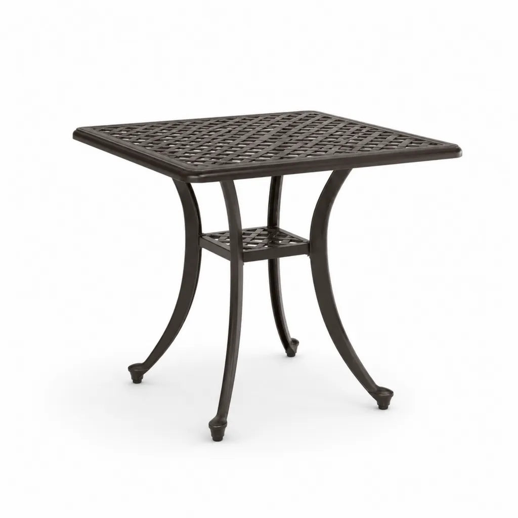 Table de jardin carree 81 x 81 x 74 cm en aluminium moule brun fonce