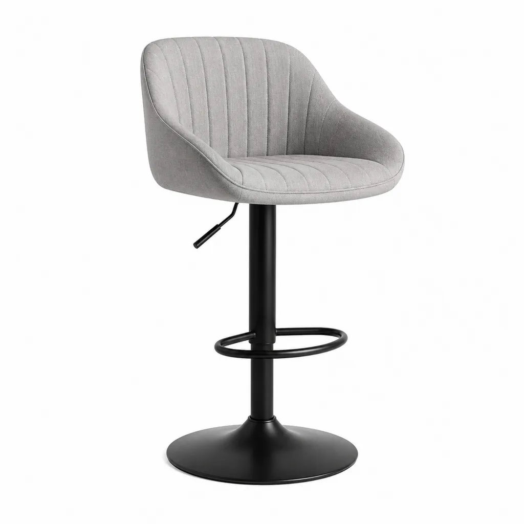 Tabouret de bar reglable avec accoudoirs en polyester gris forme arrondie 52 x 54 x 88-108 cm