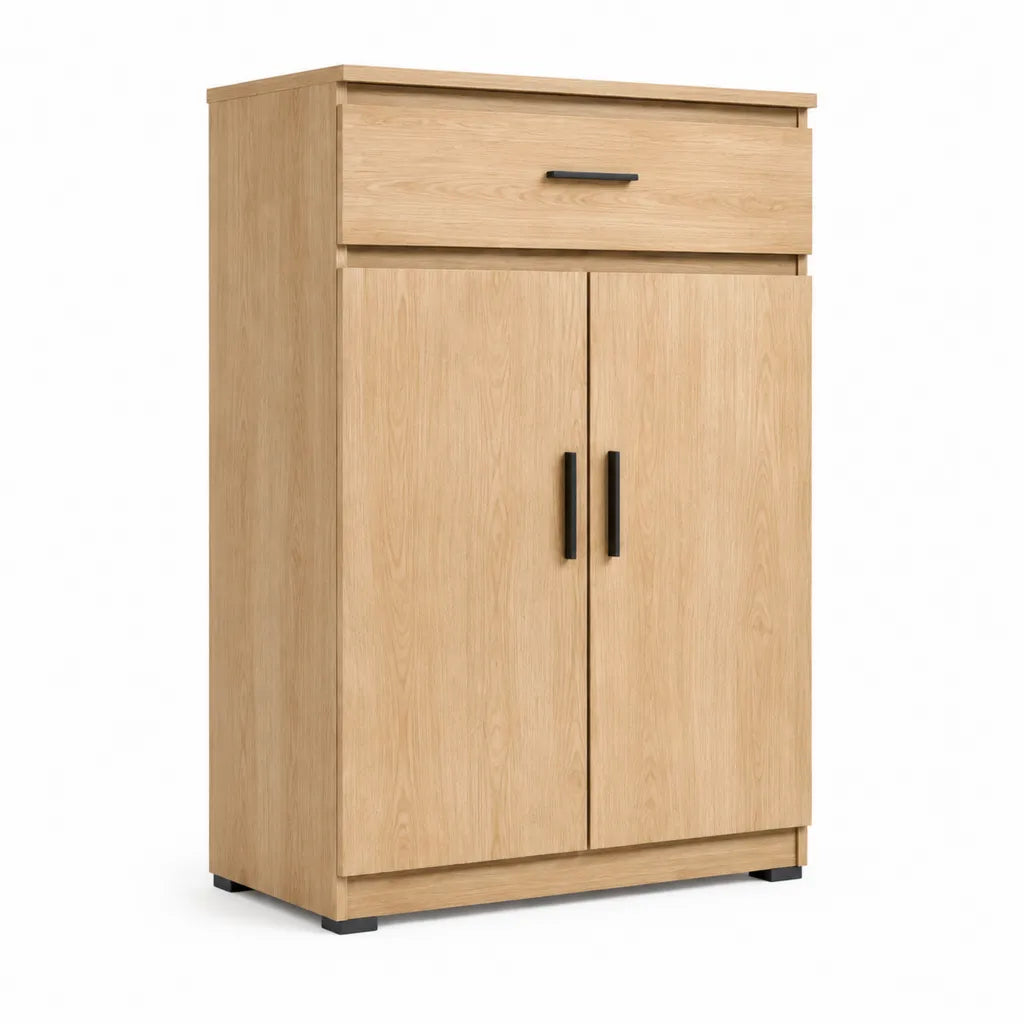 Armoire de rangement chambre 2 portes 1 tiroir en panneaux de particules decor chene 80 x 40 x 140 cm