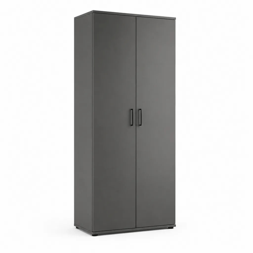 Armoire de chambre 2 portes rectangulaire en panneaux de particules melamines gris anthracite 80 x 52 x 180 cm