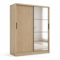Armoire de chambre a 2 portes coulissantes avec miroir 120 x 60 x 200 cm panneaux melamines chene clair