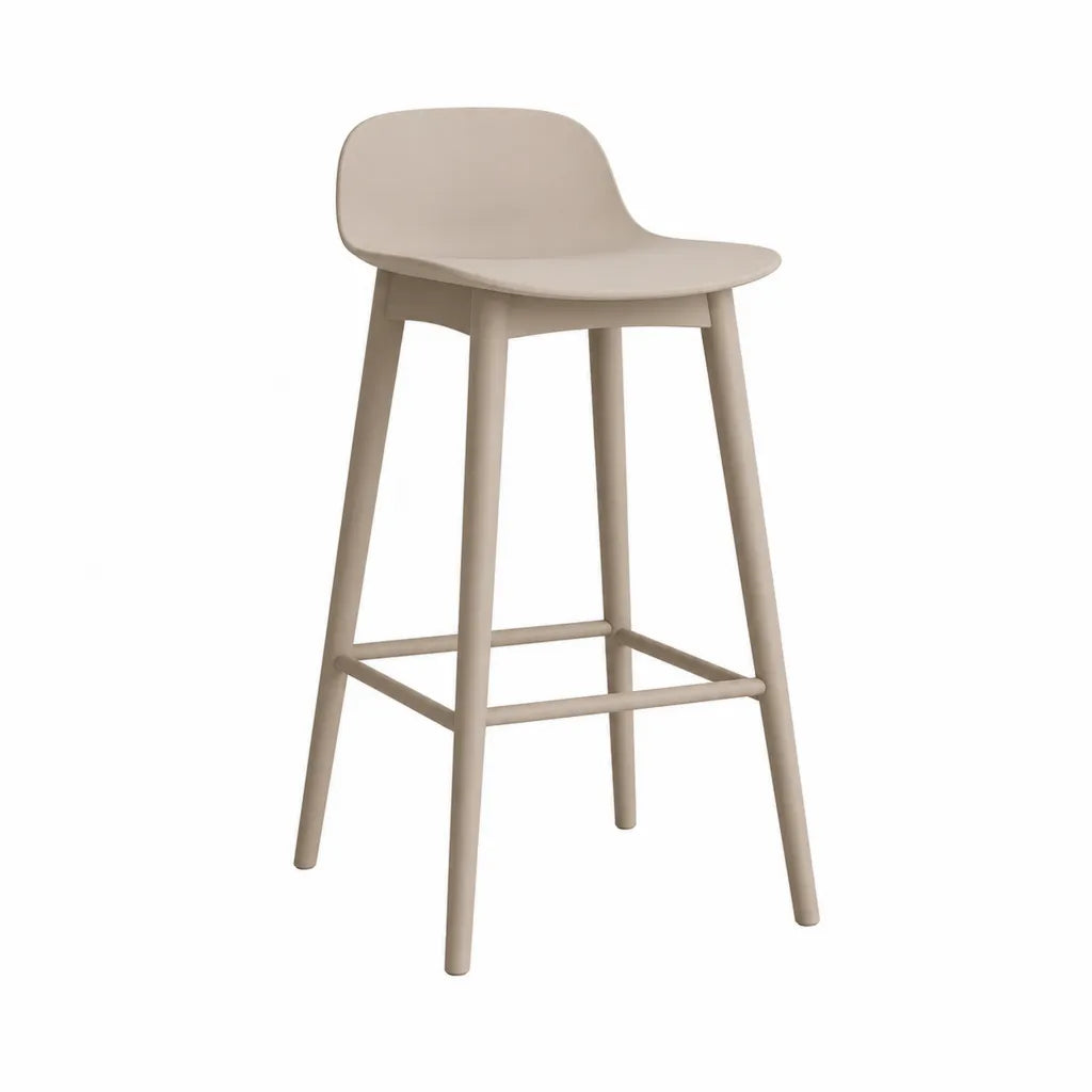 Tabouret de bar avec dossier en hetre beige assise arrondie 48 x 50 x 95 cm